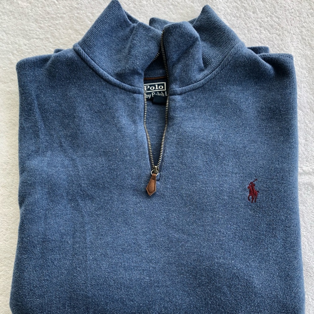 Polo French Rib half zip pullover, Blue,XL